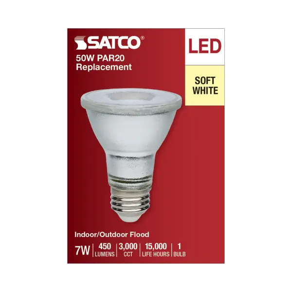 7 Watt Econo LED PAR20 - 3000K - 35 Degree Beam Angle - Medium Base - 120-277 Volt - Silver Finish - Image 4