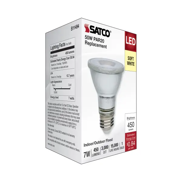 7 Watt Econo LED PAR20 - 3000K - 35 Degree Beam Angle - Medium Base - 120-277 Volt - Silver Finish - Image 8
