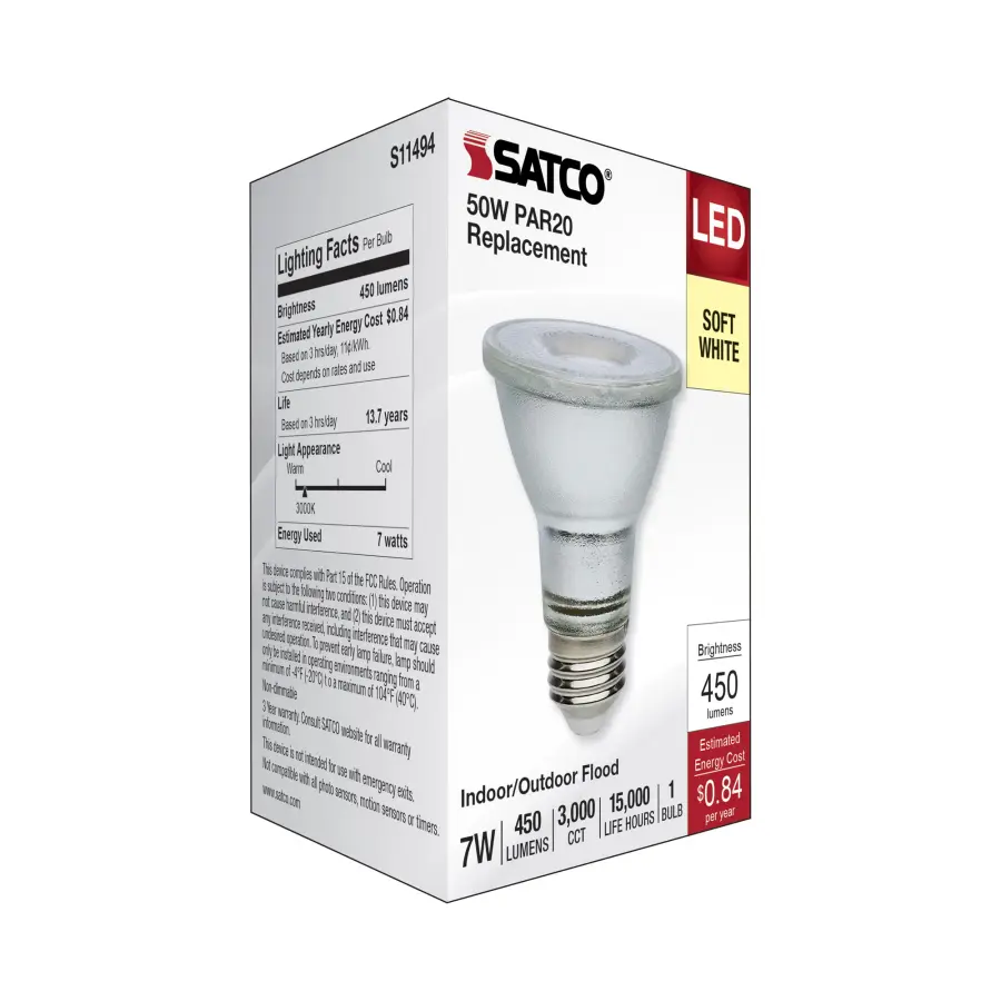 7 Watt Econo LED PAR20 - 3000K - 35 Degree Beam Angle - Medium Base - 120-277 Volt - Silver Finish - Image 8