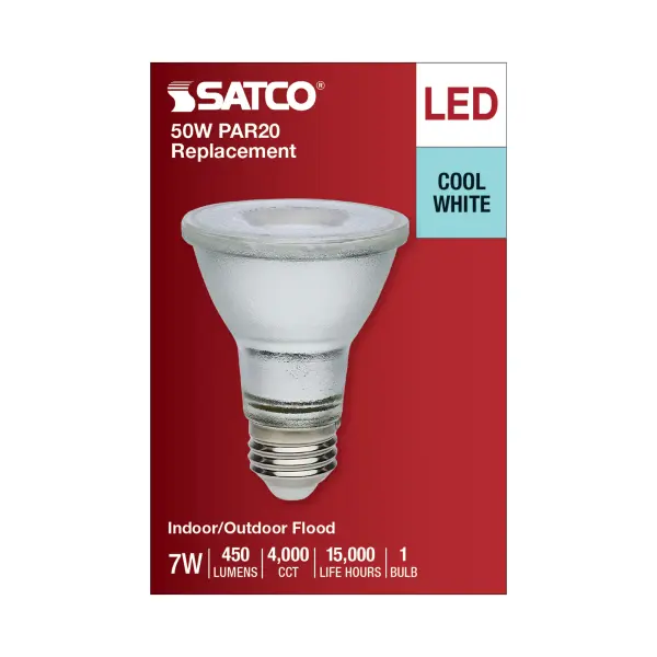 7 Watt Econo LED PAR20 - 4000K - 35 Degree Beam Angle - Medium Base - 120-277 Volt - Silver Finish - Image 4