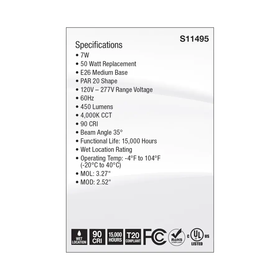 7 Watt Econo LED PAR20 - 4000K - 35 Degree Beam Angle - Medium Base - 120-277 Volt - Silver Finish - Image 6