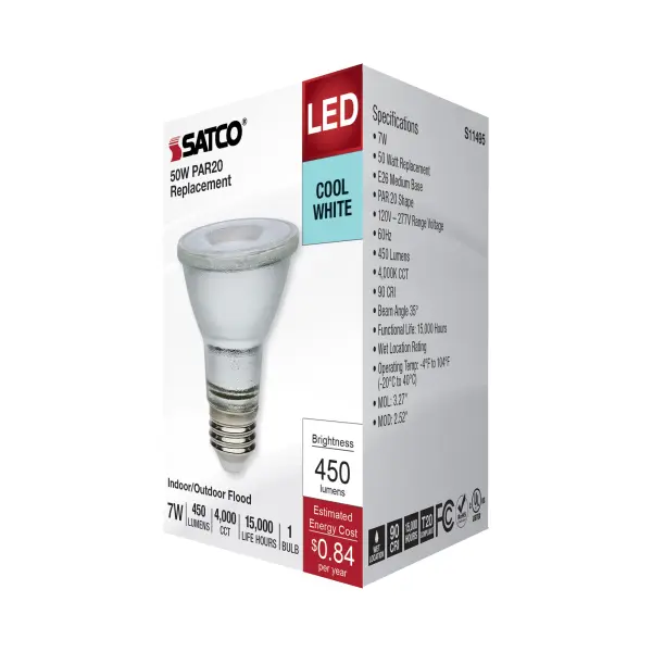 7 Watt Econo LED PAR20 - 4000K - 35 Degree Beam Angle - Medium Base - 120-277 Volt - Silver Finish - Image 7