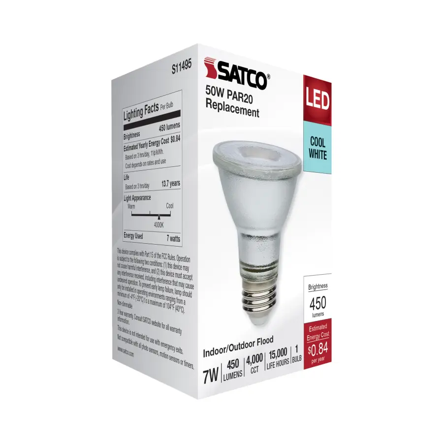 7 Watt Econo LED PAR20 - 4000K - 35 Degree Beam Angle - Medium Base - 120-277 Volt - Silver Finish - Image 8