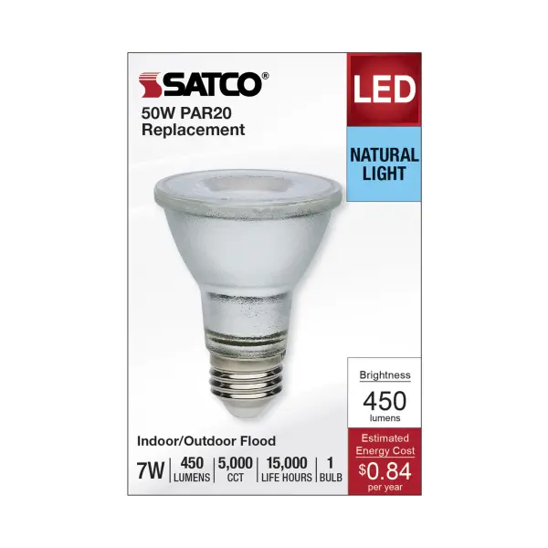 7 Watt Econo LED PAR20 - 5000K - 35 Degree Beam Angle - Medium Base - 120-277 Volt - Silver Finish - Image 4