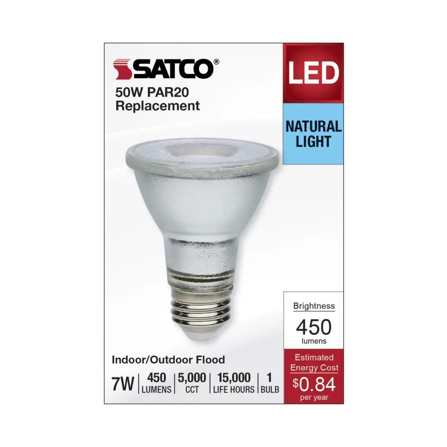 7 Watt Econo LED PAR20 - 5000K - 35 Degree Beam Angle - Medium Base - 120-277 Volt - Silver Finish - Image 4