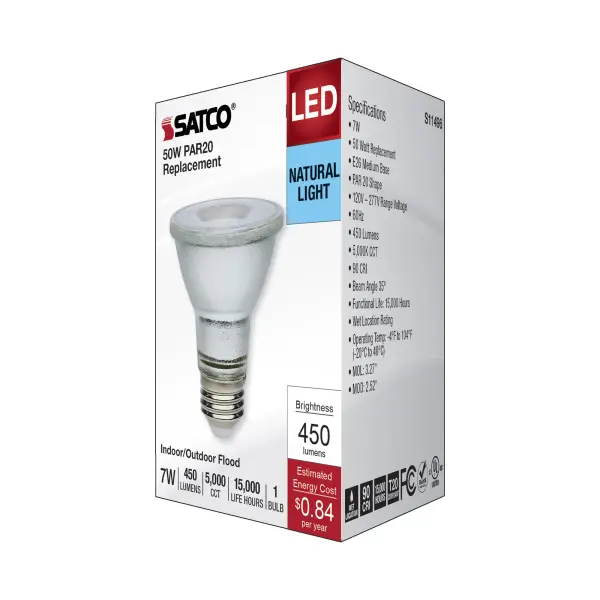 7 Watt Econo LED PAR20 - 5000K - 35 Degree Beam Angle - Medium Base - 120-277 Volt - Silver Finish - Image 7