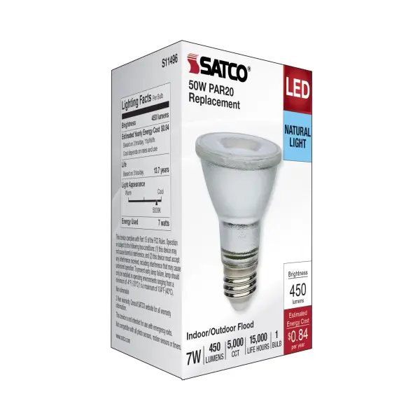 7 Watt Econo LED PAR20 - 5000K - 35 Degree Beam Angle - Medium Base - 120-277 Volt - Silver Finish - Image 8