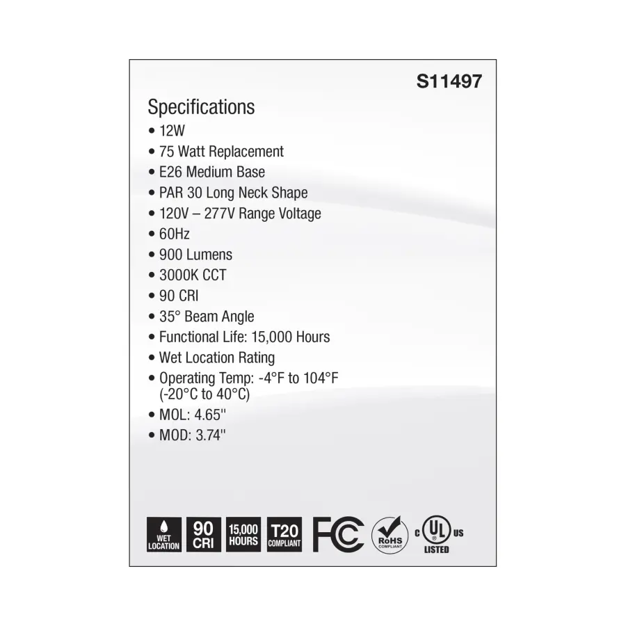 12 Watt Econo LED PAR30LN - 3000K - 35 Degree Beam Angle - Medium Base - 120-277 Volt - Silver Finish - Image 6