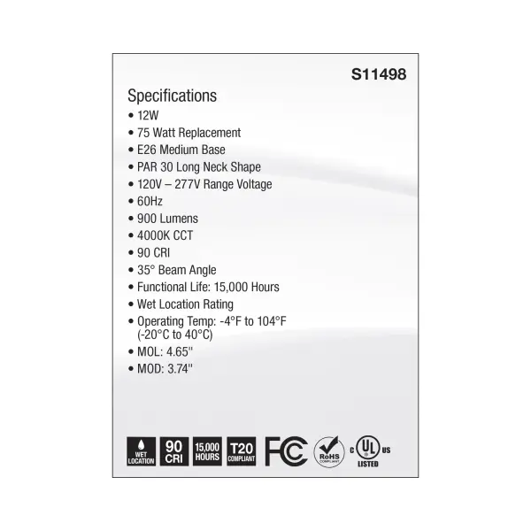 12 Watt Econo LED PAR30LN - 4000K - 35 Degree Beam Angle - Medium Base - 120-277 Volt - Silver Finish - Image 6