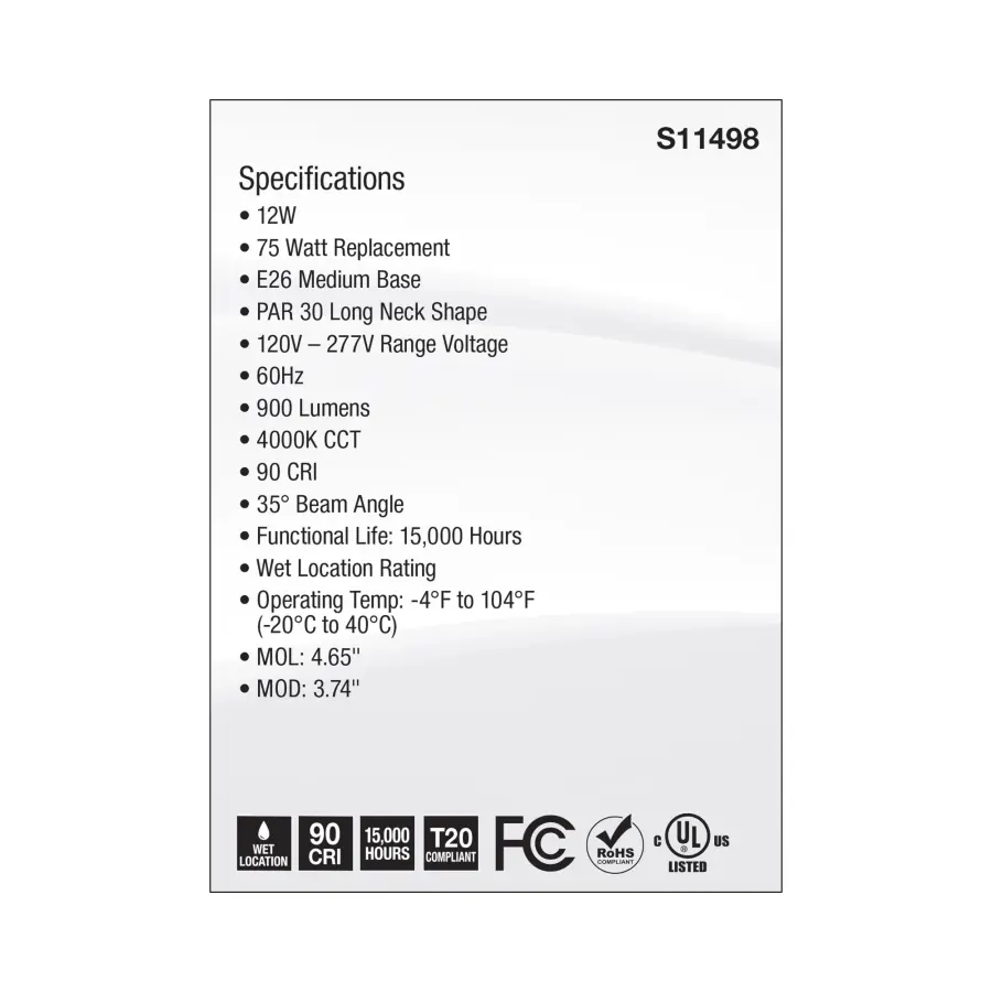 12 Watt Econo LED PAR30LN - 4000K - 35 Degree Beam Angle - Medium Base - 120-277 Volt - Silver Finish - Image 6