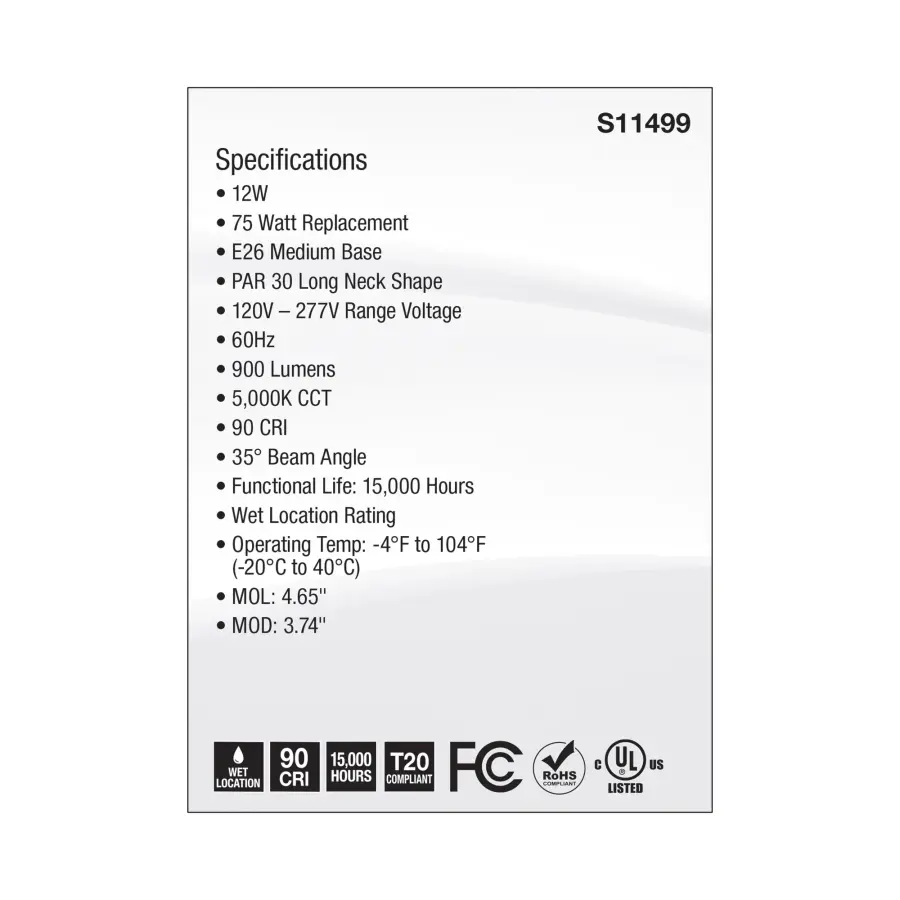 12 Watt Econo LED PAR30LN - 5000K - 35 Degree Beam Angle - Medium Base - 120-277 Volt - Silver Finish - Image 5
