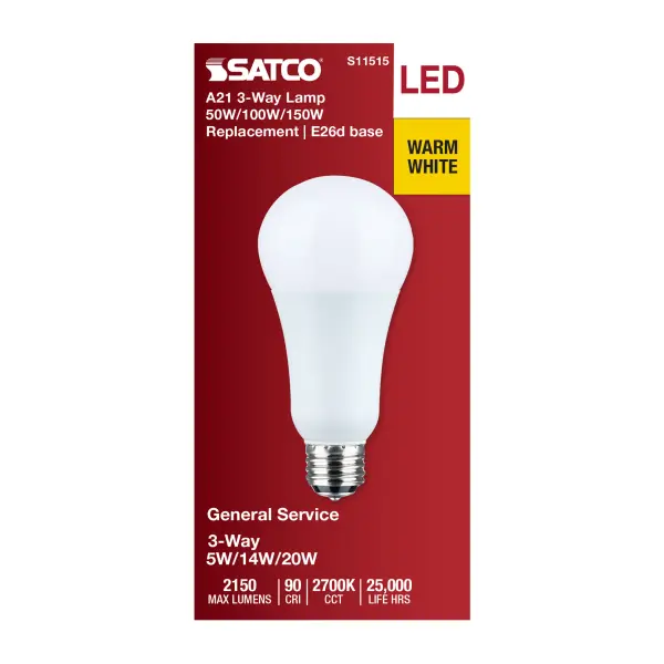 5/14/20 Watt A21 LED - 3-Way Lamp - White Finish - 2700K CCT - Medium Double Contact Base - 120 Volt - Image 4