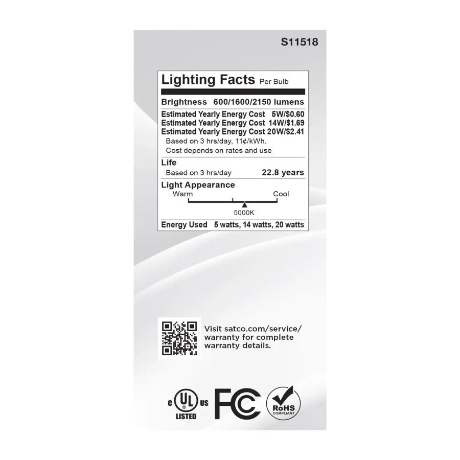 5/14/20 Watt A21 LED - 3-Way Lamp - White Finish - 5000K CCT - Medium Double Contact Base - 120 Volt - Image 6