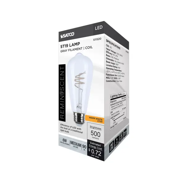 6 Watt LED - Reminiscent - Flex Gray Coil Filament - ST19 - Medium Base - 2700K CCT - Clear - 120 Volt - Image 9