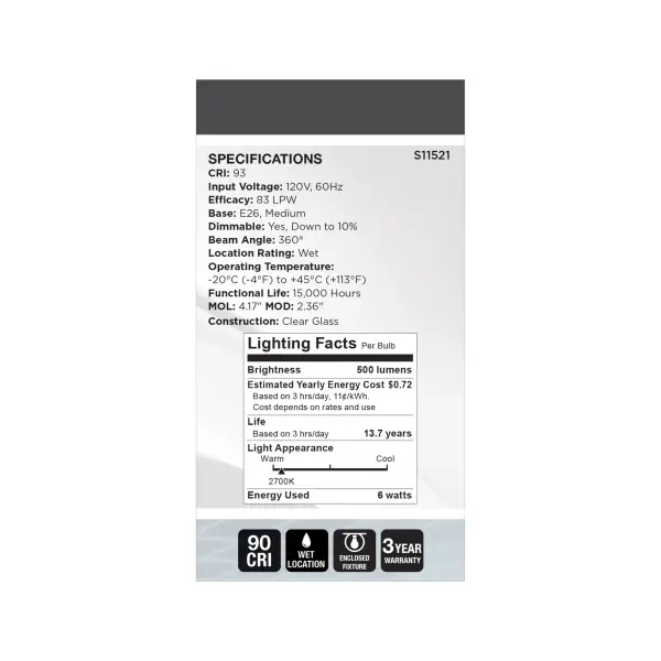 6 Watt LED - Reminiscent - Flex Gray Coil Filament - A19 - Medium Base - 2700K CCT - Clear - 120 Volt - Image 6