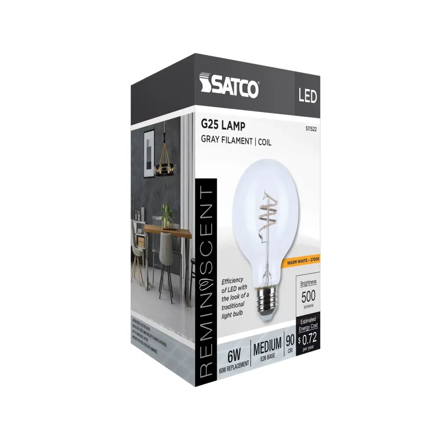 6 Watt LED - Reminiscent - Flex Gray Coil Filament - G25 - Medium Base - 2700K CCT - Clear - 120 Volt - Image 8