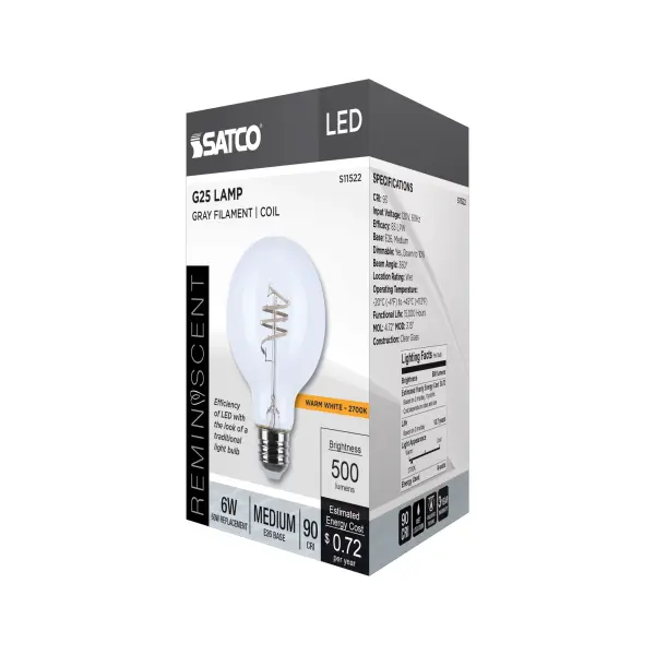 6 Watt LED - Reminiscent - Flex Gray Coil Filament - G25 - Medium Base - 2700K CCT - Clear - 120 Volt - Image 9