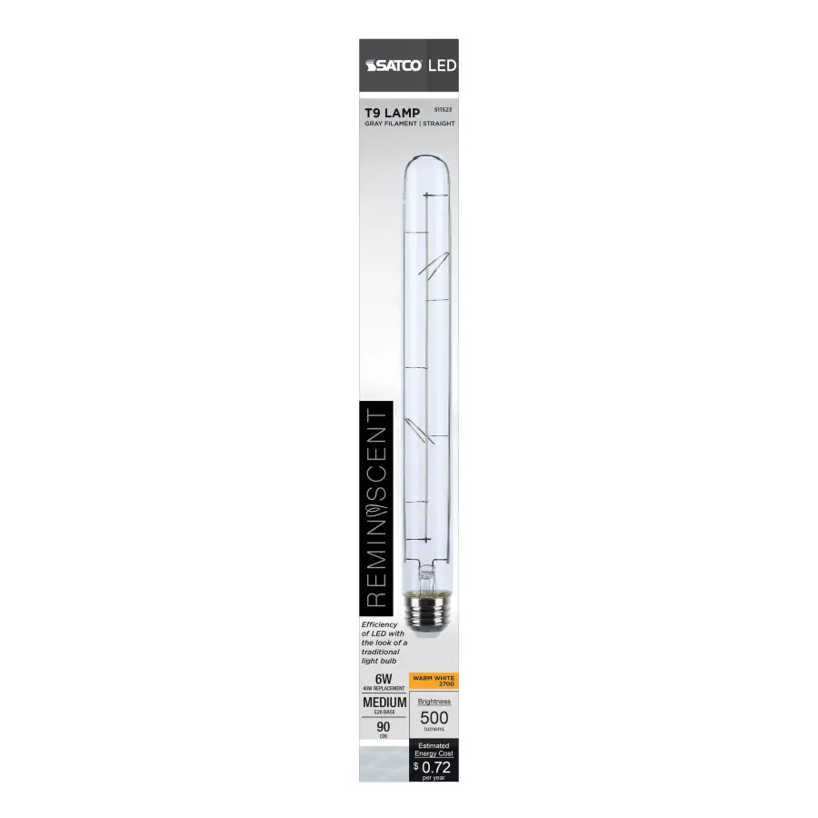 6 Watt LED - Reminiscent - Flex Gray Straight Filament - T9 - Medium Base - 2700K CCT - Clear - 120 Volt - Image 4
