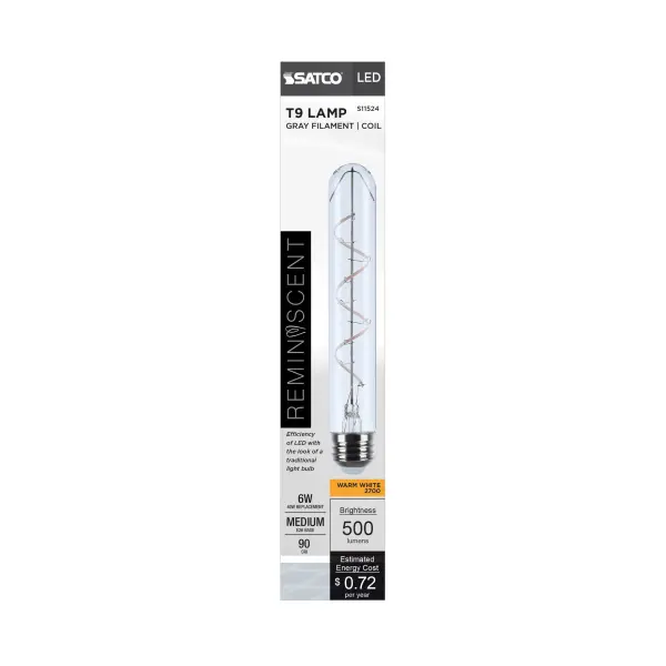 6 Watt LED - Reminiscent - Flex Gray Coil Filament - T9 - Medium Base - 2700K CCT - Clear - 120 Volt - Image 4