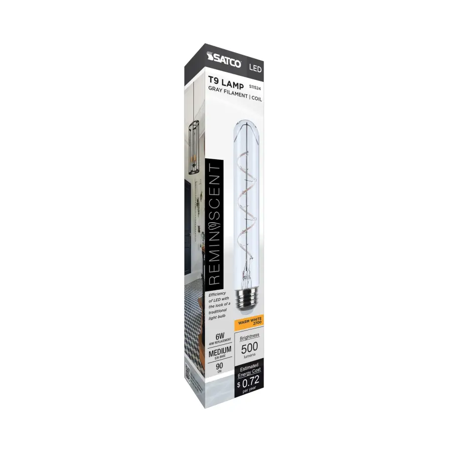 6 Watt LED - Reminiscent - Flex Gray Coil Filament - T9 - Medium Base - 2700K CCT - Clear - 120 Volt - Image 8