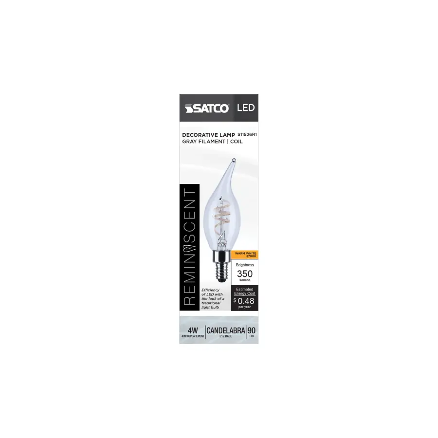4 Watt CA11 LED - Reminiscent - Flex Gray Coil Filament - E12 - 2700K - 120 Volt - Image 4