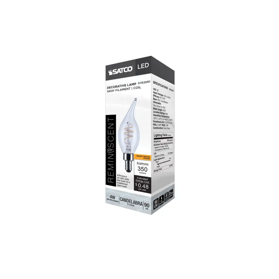 4 Watt CA11 LED - Reminiscent - Flex Gray Coil Filament - E12 - 2700K - 120 Volt - Image 9
