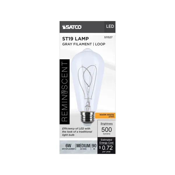 6 Watt LED - Reminiscent - Flex Gray Filament - ST19 Loop - Medium Base - 2700K CCT - Clear - 120 Volt - Image 4