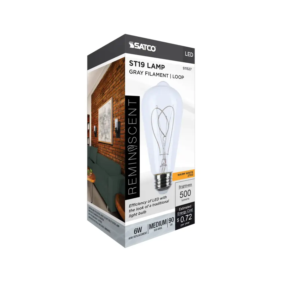 6 Watt LED - Reminiscent - Flex Gray Filament - ST19 Loop - Medium Base - 2700K CCT - Clear - 120 Volt - Image 8