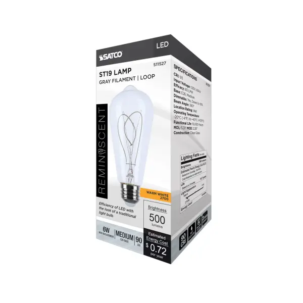 6 Watt LED - Reminiscent - Flex Gray Filament - ST19 Loop - Medium Base - 2700K CCT - Clear - 120 Volt - Image 9
