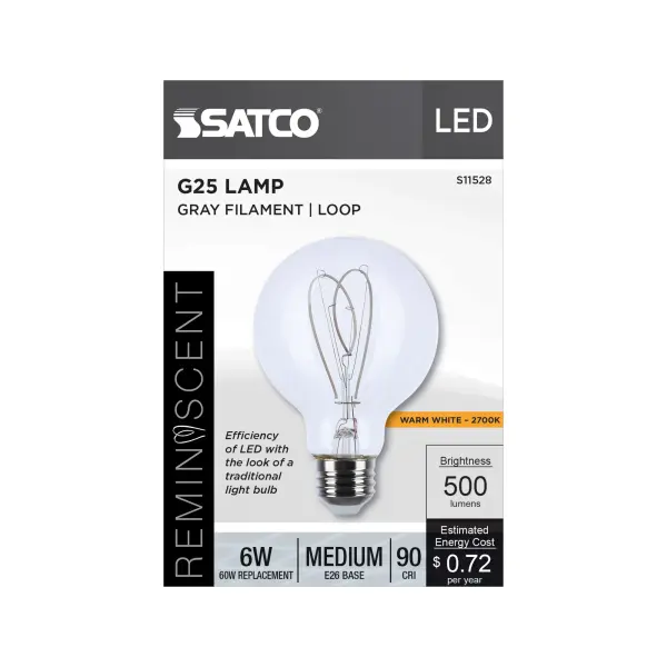 6 Watt LED - Reminiscent - Flex Gray Filament - G25 Loop - Medium Base - 2700K CCT - Clear - 120 Volt - Image 4