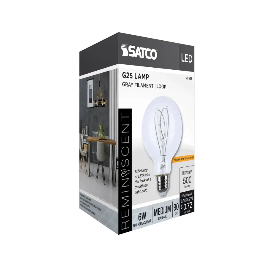 6 Watt LED - Reminiscent - Flex Gray Filament - G25 Loop - Medium Base - 2700K CCT - Clear - 120 Volt - Image 8