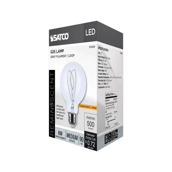 6 Watt LED - Reminiscent - Flex Gray Filament - G25 Loop - Medium Base - 2700K CCT - Clear - 120 Volt - Image 9