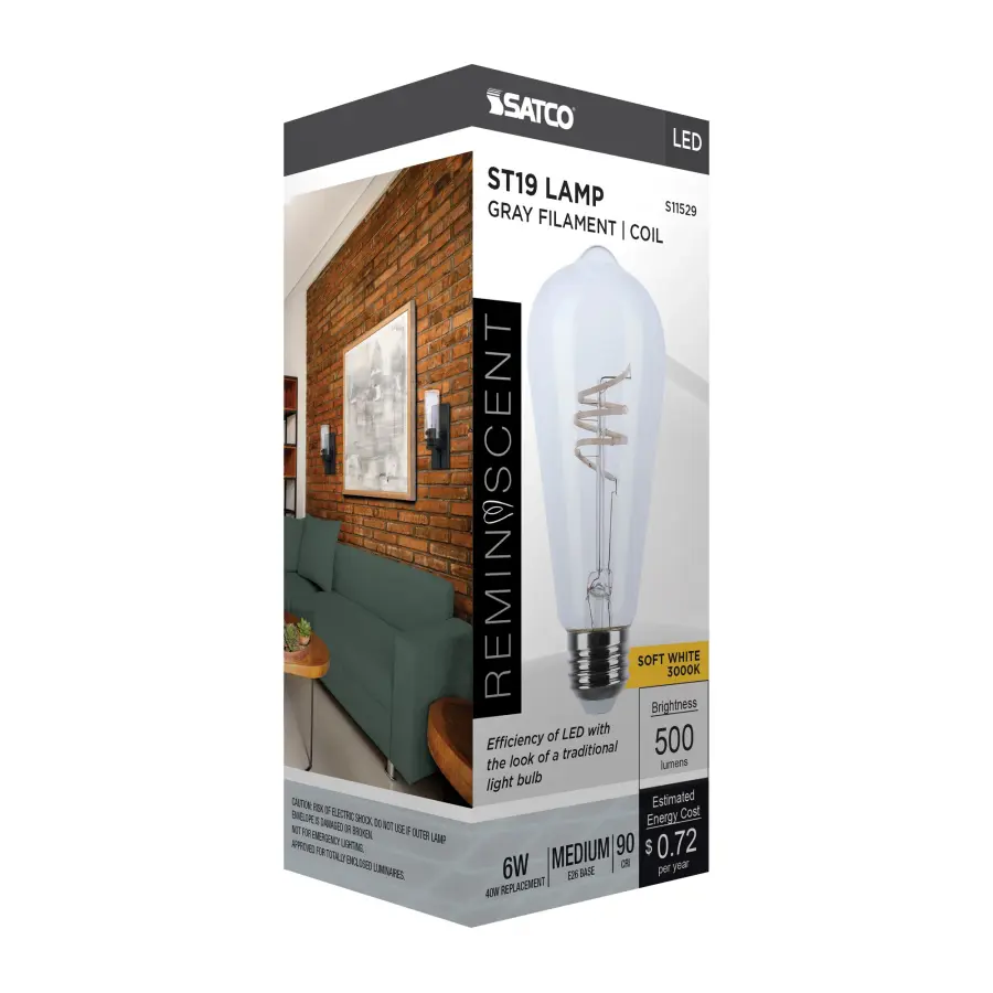 6 Watt ST19 LED - Reminiscent - Flex Gray Coil Filament - E26 - 3000K - 120 Volt - Image 11