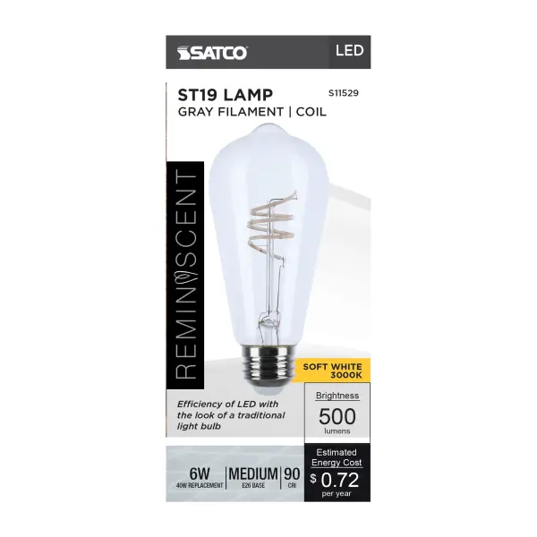 6 Watt ST19 LED - Reminiscent - Flex Gray Coil Filament - E26 - 3000K - 120 Volt - Image 6