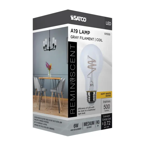 6 Watt A19 LED - Reminiscent - Flex Gray Coil Filament - E26 - 3000K - 120 Volt - Image 10