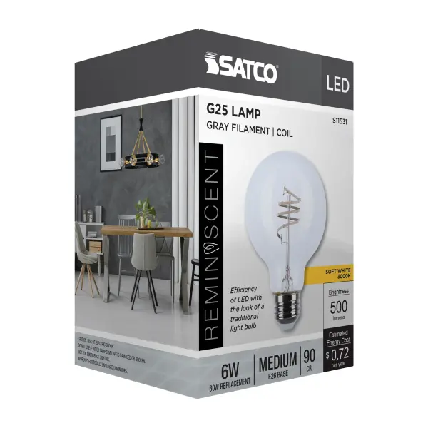 6 Watt G25 LED - Reminiscent - Flex Gray Coil Filament - E26 - 3000K - 120 Volt - Image 10