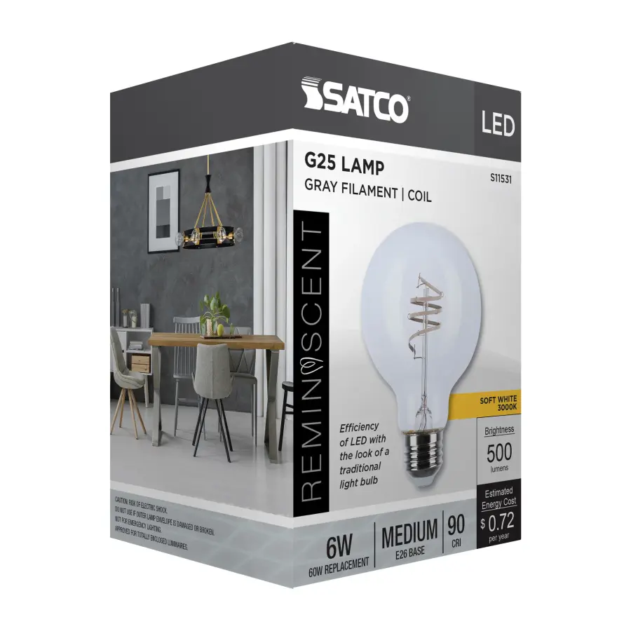 6 Watt G25 LED - Reminiscent - Flex Gray Coil Filament - E26 - 3000K - 120 Volt - Image 10
