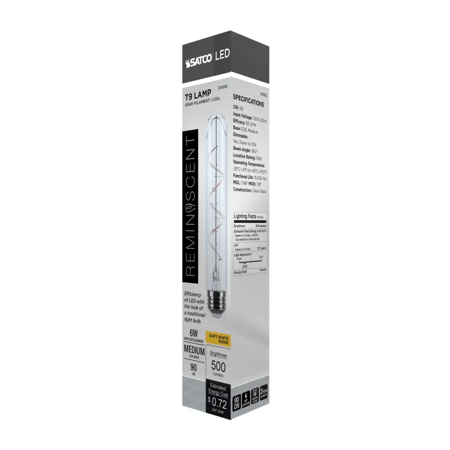 6 Watt T9 LED - Reminiscent - Flex Gray Coil Filament - E26 - 3000K - 120 Volt - Image 9