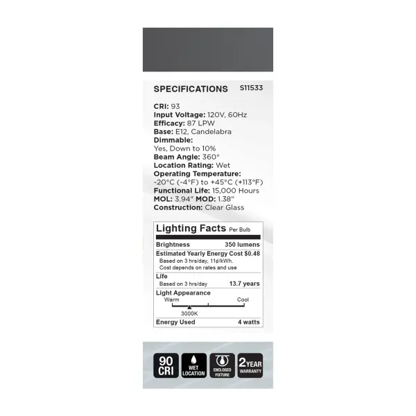 4 Watt B11 LED - Reminiscent - Flex Gray Coil Filament - E12 - 3000K - 120 Volt - Image 6