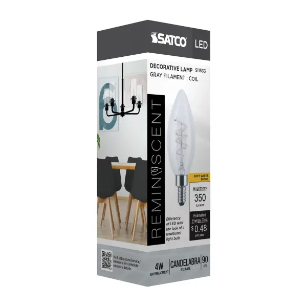 4 Watt B11 LED - Reminiscent - Flex Gray Coil Filament - E12 - 3000K - 120 Volt - Image 9