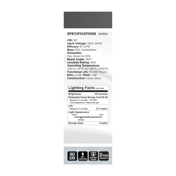 4 Watt CA11 LED - Reminiscent - Flex Gray Coil Filament - E12 - 3000K - 120 Volt - Image 6