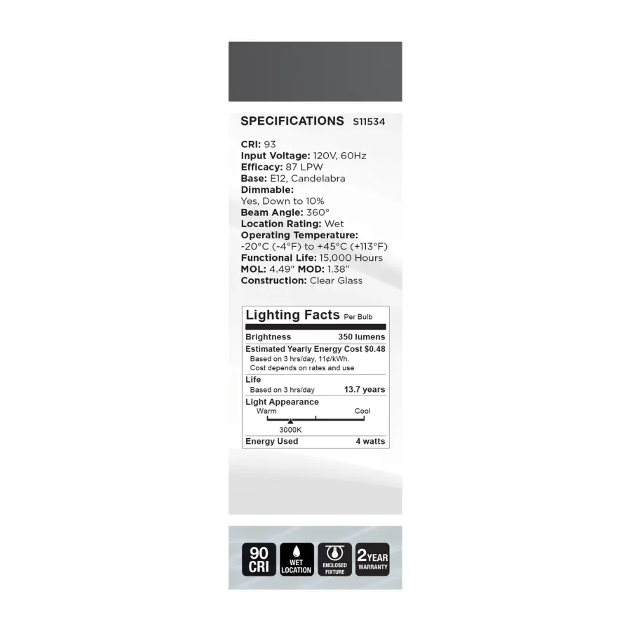 4 Watt CA11 LED - Reminiscent - Flex Gray Coil Filament - E12 - 3000K - 120 Volt - Image 6