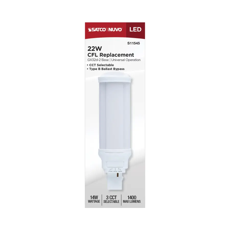 14 Watt LED PL - 27K/4K/5K CCT Selectable - GX32d-2 Base - 22W CFL Replacement - Type B Ballast Bypass - 120-277 Range Voltage - Image 5