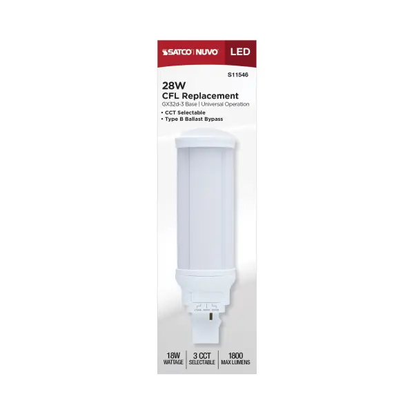 18 Watt LED PL - 27K/4K/5K CCT Selectable - GX32d-3 Base - 28W CFL Replacement - Type B Ballast Bypass - 120-277 Range Voltage - Image 5