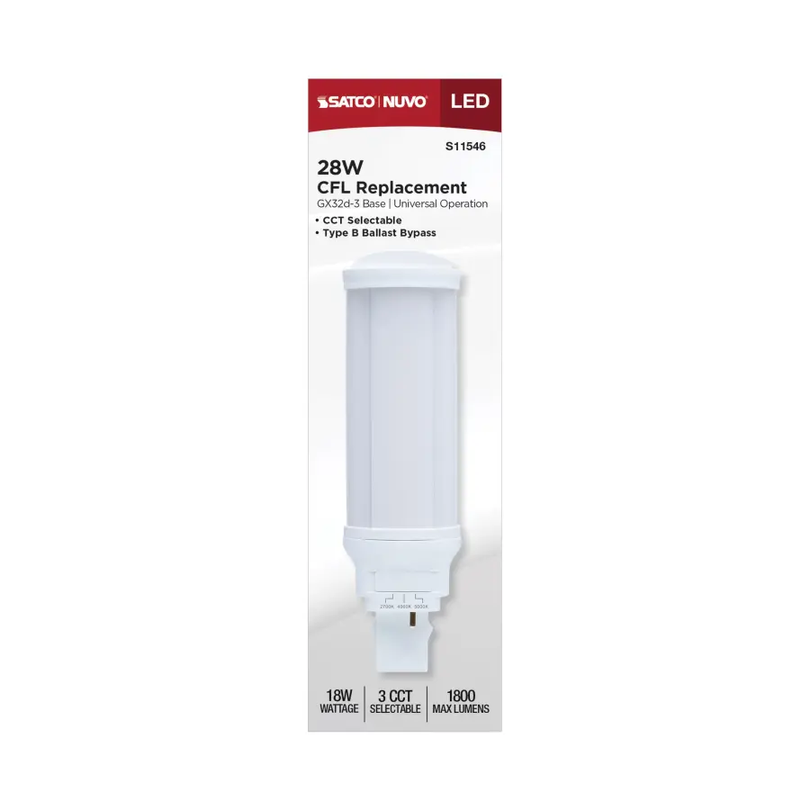 18 Watt LED PL - 27K/4K/5K CCT Selectable - GX32d-3 Base - 28W CFL Replacement - Type B Ballast Bypass - 120-277 Range Voltage - Image 5