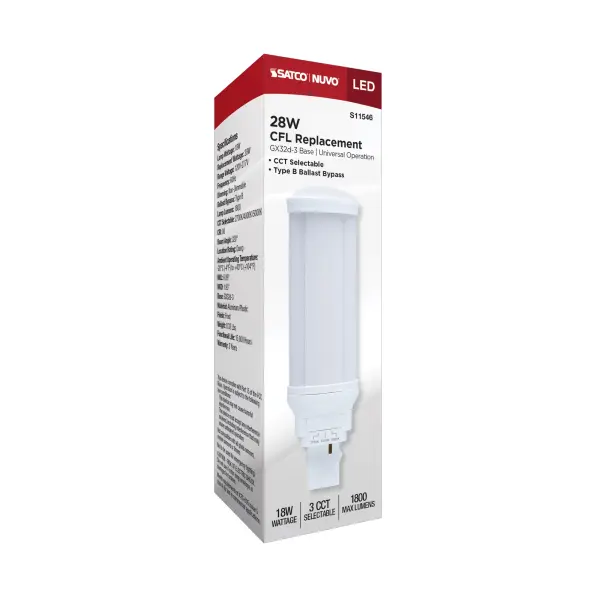 18 Watt LED PL - 27K/4K/5K CCT Selectable - GX32d-3 Base - 28W CFL Replacement - Type B Ballast Bypass - 120-277 Range Voltage - Image 9