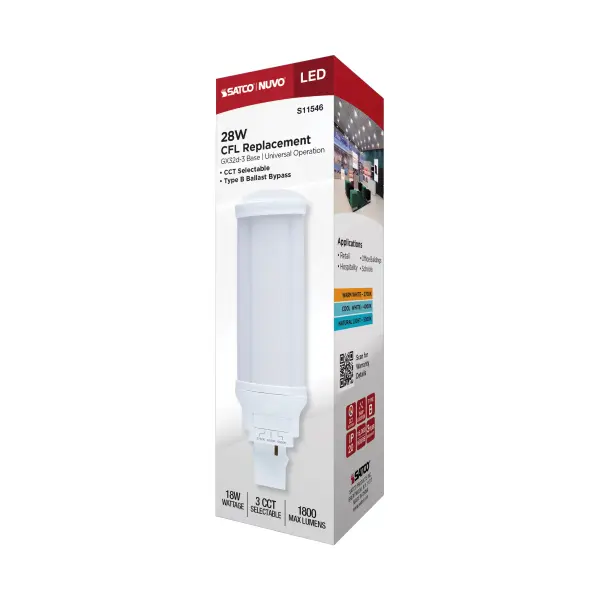 18 Watt LED PL - 27K/4K/5K CCT Selectable - GX32d-3 Base - 28W CFL Replacement - Type B Ballast Bypass - 120-277 Range Voltage - Image 10
