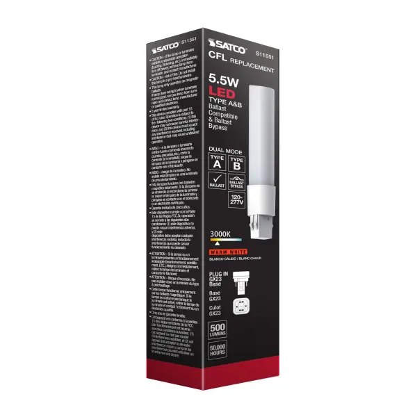 5.5 Watt LED PL 2-PIN Dual Mode - 3000K - 500 Lumens - GX23 base - 50000 Average rated hours - 120 deg. Beam Angle - Type A/B Ballast Dependent or Ballast Bypass - 120-277 Volt - Image 14