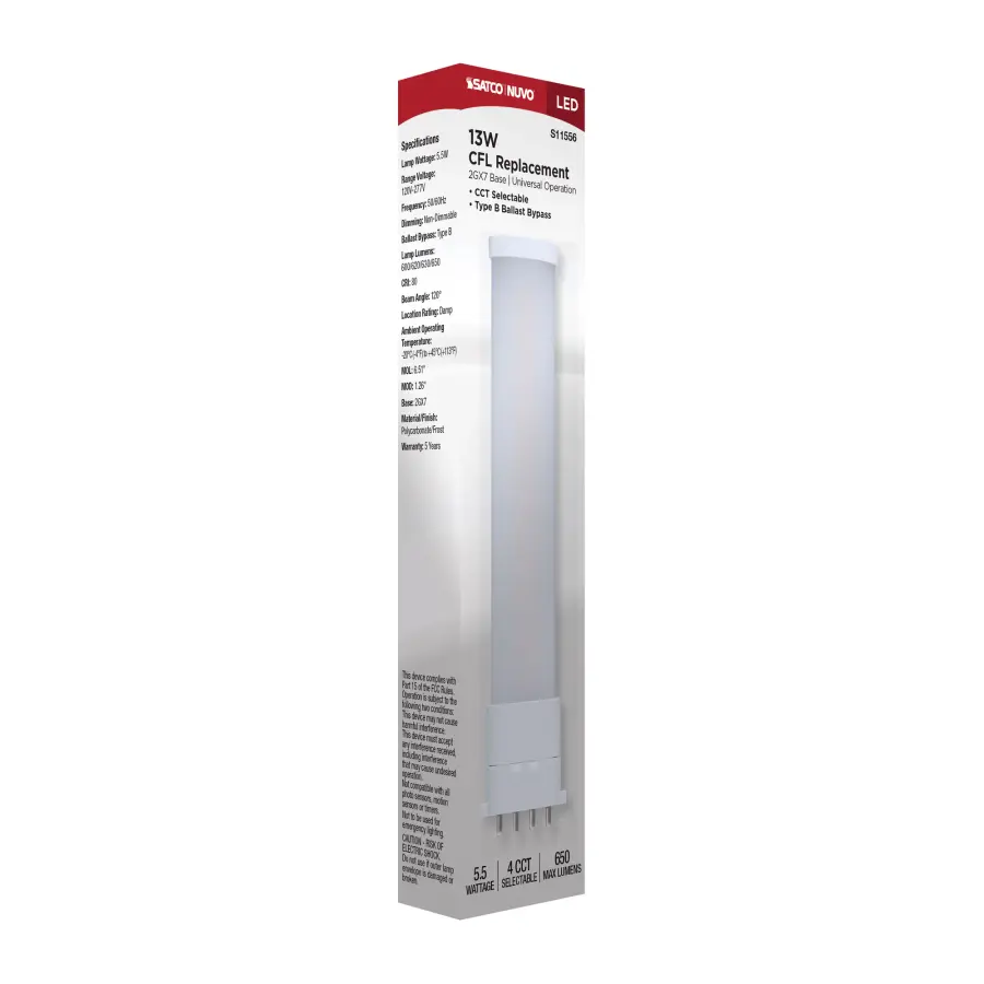 5.5 Watt - 2GX7 Base - 27K/30K/35K/40K CCT Selectable - Frost Finish - Ballast Bypass - 120-277 Volt - Image 10