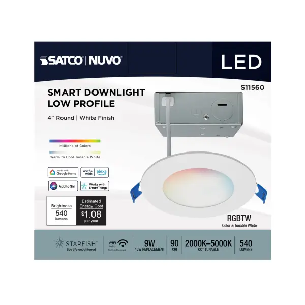 9 Watt - LED Direct Wire - Low Profile Downlight - 4 Inch Round - Starfish IOT - Tunable White and RGB - 120 Volt - 90 CRI - White Finish - Image 6
